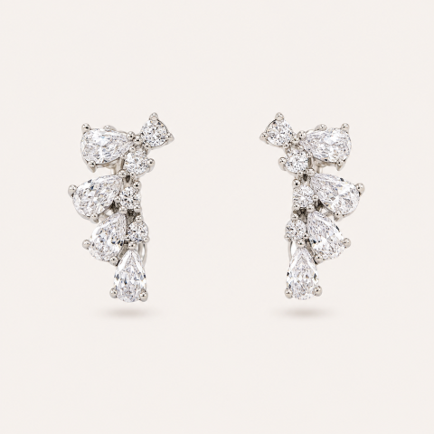 Brinco prata cascata com pedras cristalinas