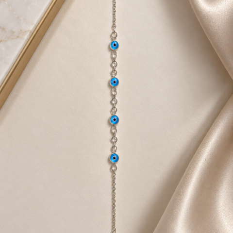 Pulseira Olho Grego Azul com Zircônias em Prata