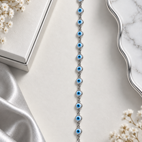 Pulseira Feminina Prata com Discos e Detalhe Retangular