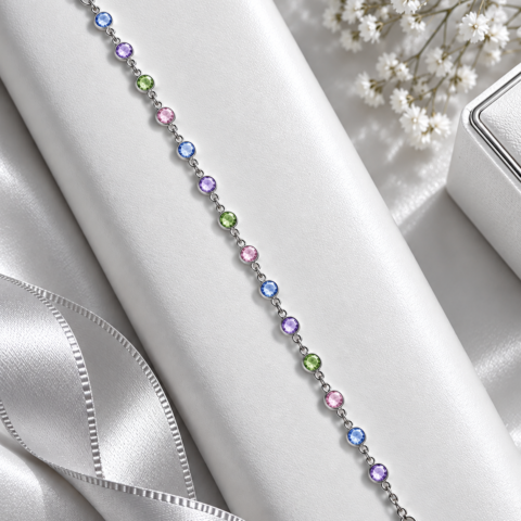 Pulseira Pedras Coloridas em Prata 925