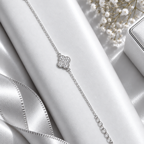 Pulseira Trevo em Prata 925 com Zircônias