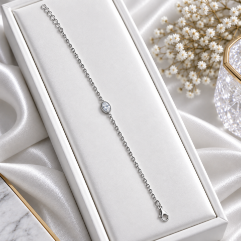 Pulseira de Moissanite com Pedra Central em Prata 925