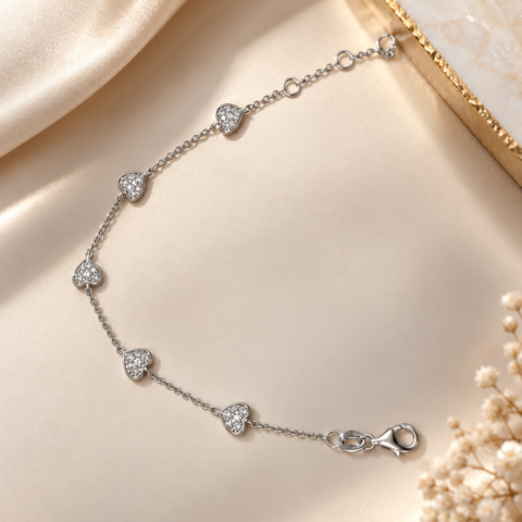 Pulseira de Moissanite com 4 Corações