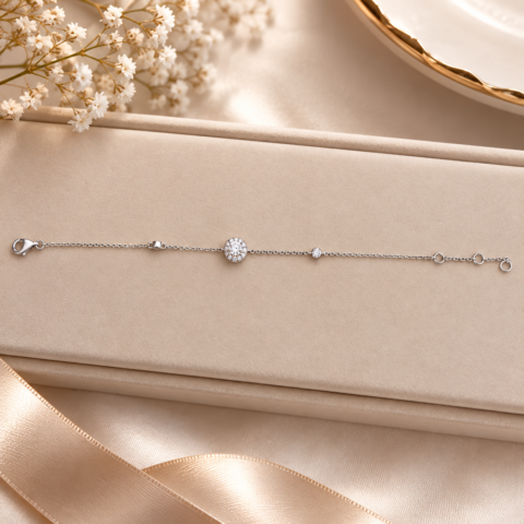 Pulseira Riviera em Prata com Pedra de Moissanite