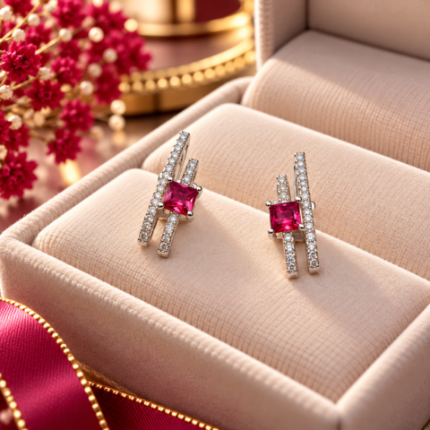 Brinco Glamour Pedra Rosa