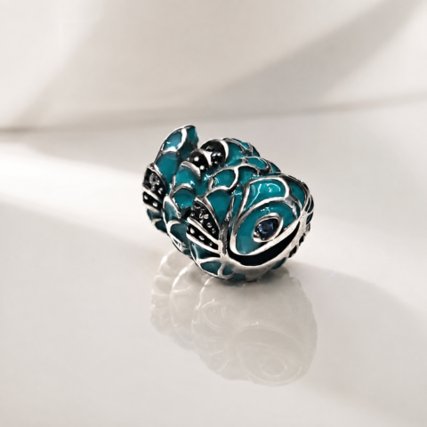 Berloque Prata 925 cobra Luxo Esmaltado Azul Turquesa com Detalhes Premium