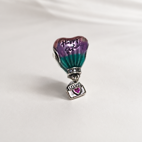Berloque Balão de Amor Colorido em Prata 925 com Esmaltação Roxa e Verde