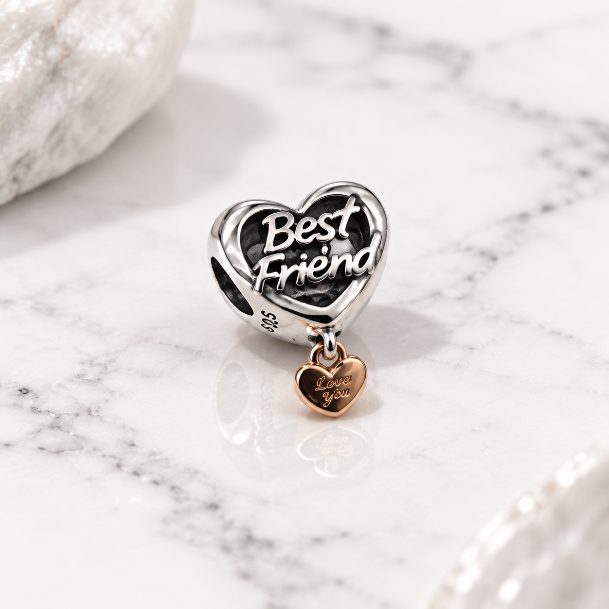 Berloque Prata 925 Coração Best Friend Amizade Eterna