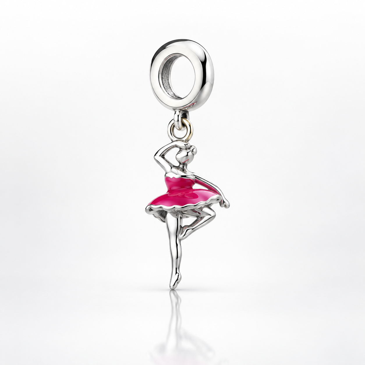 Berloque Bailarina em Prata 925 com Detalhe Rosa Esmaltado – Coleção Encanto