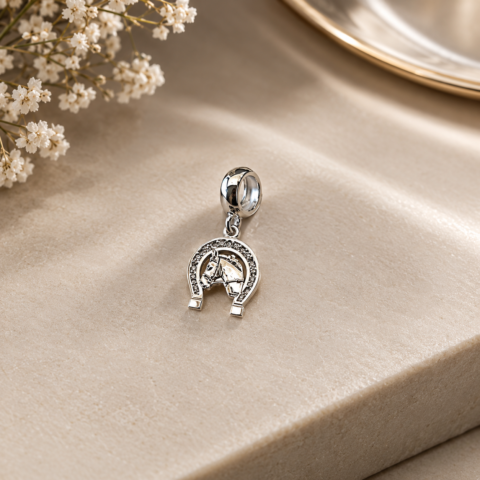 Berloque Ferradura com Cavalo Prata 925