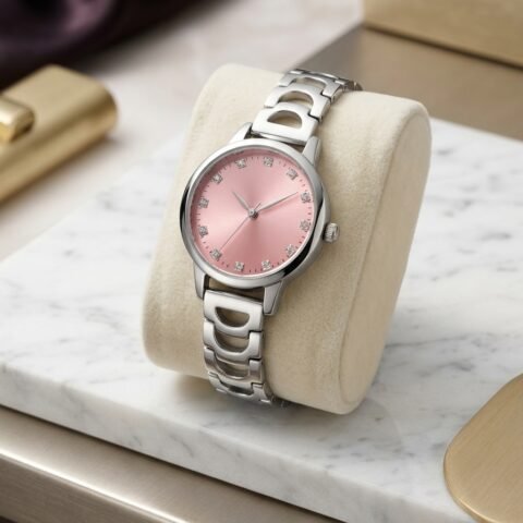 Relógio Feminino Prata Champion Mostrador Rosa com Detalhes em Cristais