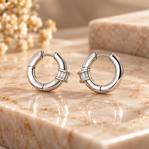 Brinco Argola Elegance Prata com Detalhe em Zircônias