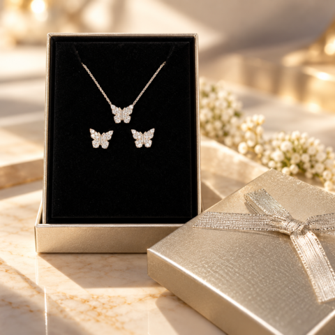 Conjunto Borboleta Encanto com Zircônias – Prata