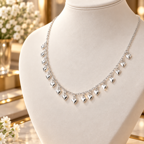 Colar Choker Corações Delicados – Prata